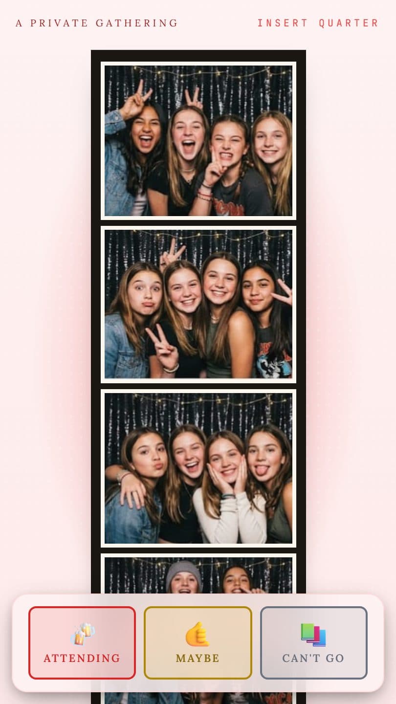 College Party example event page on a phone
