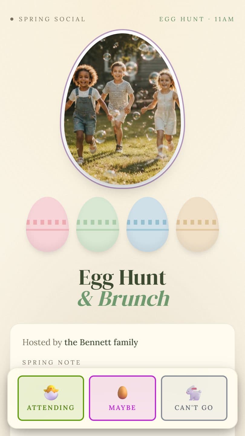 Easter Celebration example event page on a phone