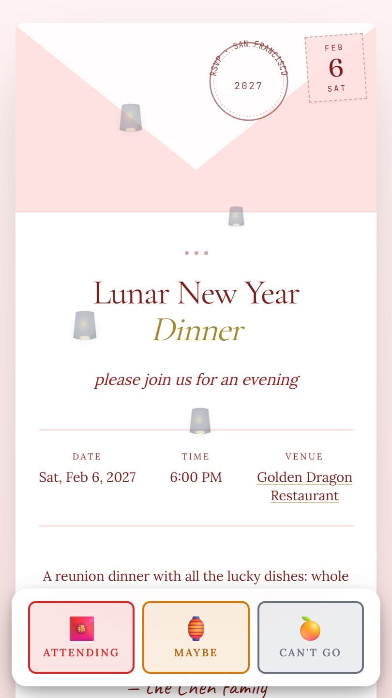 Lunar New Year example event page on a phone