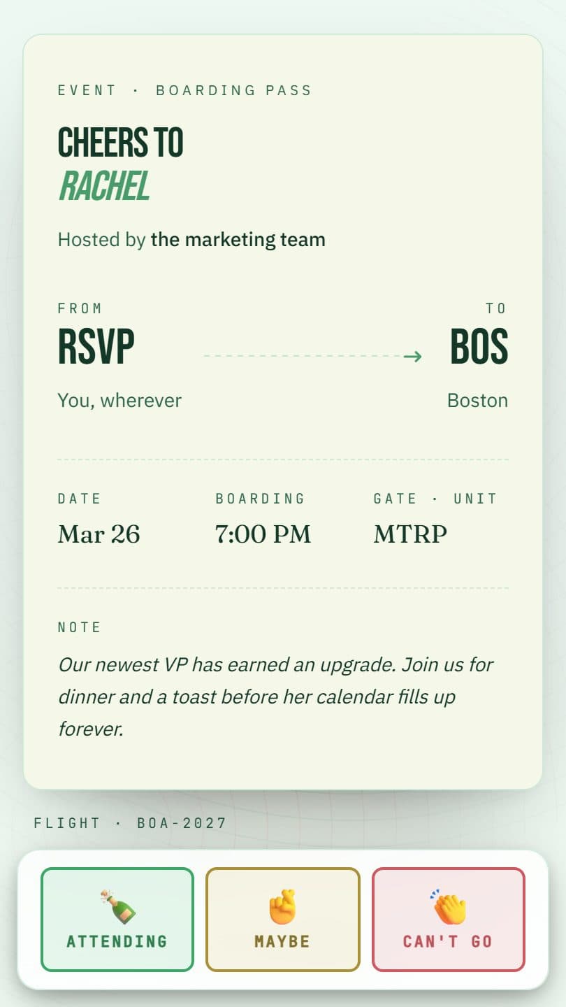 Promotion Celebration example event page on a phone