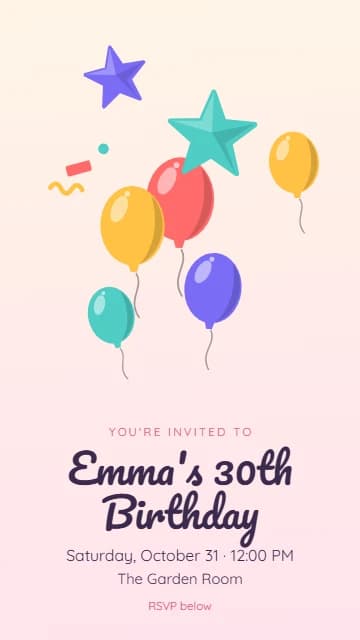 Birthday invitation with a bouquet of balloons