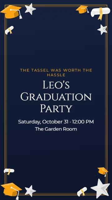 Graduation party invitation with caps and diplomas on navy
