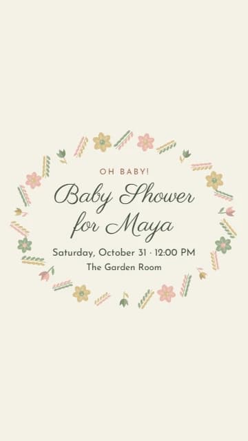 Baby shower invitation inside a flower wreath